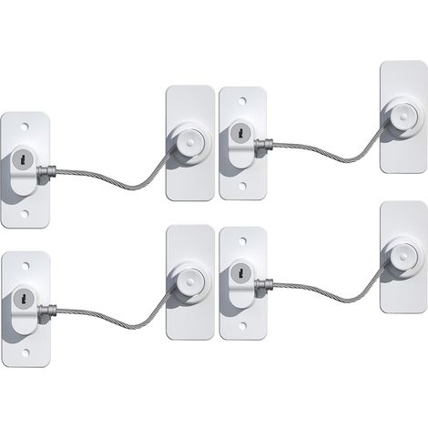 Lot de 4 verrous de fenêtre pour fenêtres en UPVC, sans perçage, serrures de fenêtre pour UPVC, sécurité Enfant avec clé, verrous de réfrigérateur pour sécurité Enfant