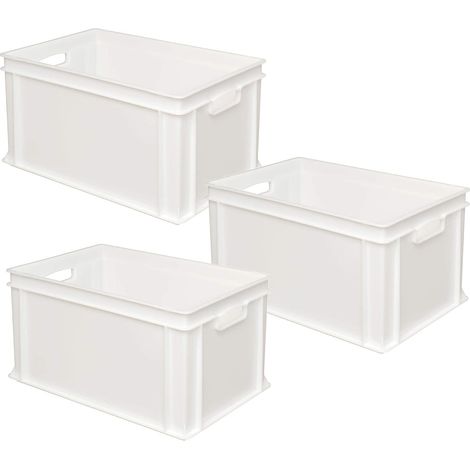 BRB 3 récipients Euro avec 2 poignées, 600 x 400 x 320 mm, 63 l, blanc