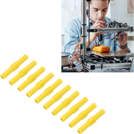 J.20009 Adaptateur banane femelle-femelle 4 mm, coupleur banane isolé pour court-circuit, vendu par paquets de 10, jaune. (1/5)