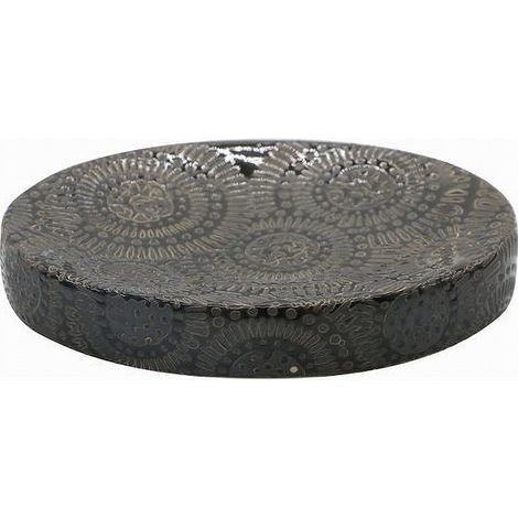 TRADE SHOP - Piattino Sapone Portasaponetta Motivo Etnico Nero Accessorio Arredo Bagno 79965 - (1/2)