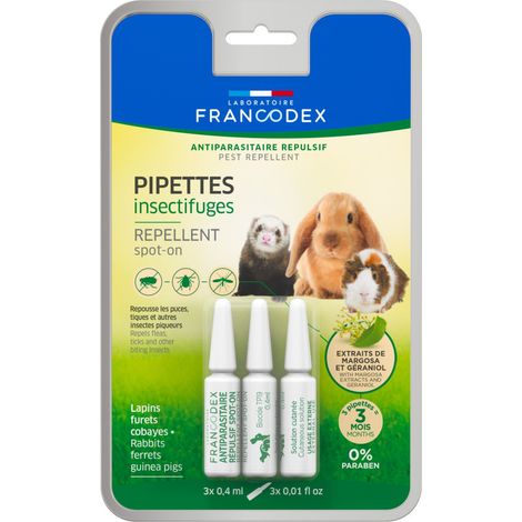3 Pipettes Insectifuges Lapins, Furets et Cobayes - Francodex (1/2)