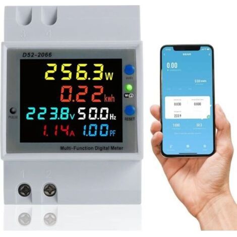 WiFi Compteur d'Énergie Monophasé,AC 40-300V 100A Compteur Electrique 1 phasé Wattmètre Rail DIN Mètre Watt KWh Voltmètre Ampèremètre Avec Écran LCD, Adapté aux mesures de puissance (1/5)
