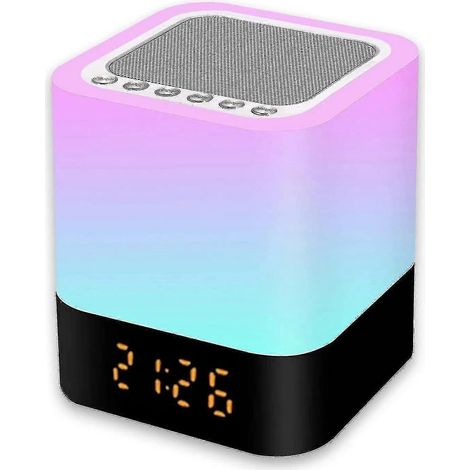 Veilleuse avec haut-parleur Bluetooth, lampe tactile 5 en 1 à changement de couleur, alarme numérique RGB à intensité variable (1/5)
