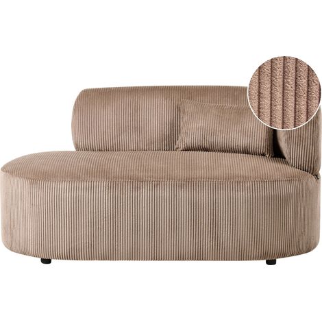 Chaise Longue Sand Beige Corduroy Upholstery with Scatter Cushion Right Hand VANVEY
