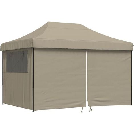 Tente de réception pliante à 4 panneaux latéraux, taupe (1/5)