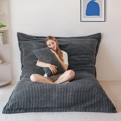 Géante Pouf Salon, Housse Amovible en Velours Côtelé, Pouf Lit avec Rembourrage en Mousse Moelleuse, XXL Bean Bag pour Adultes et Couples (1/5)