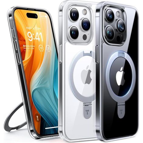 Coque transparente pour iPhone 15 Pro avec support magnétique et béquille invisible (1/5)