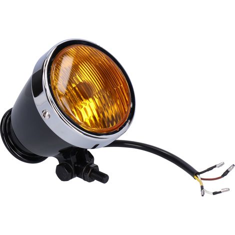 Phare Moto Rétro 12V 4-en-1 Rond Noir Verre Jaune Universel pour Motos Classiques (1/5)