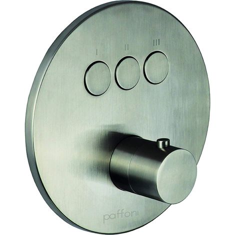 Monomando ducha empotrable 3 funciones exterior con plato redondo en color acero cepillado Paffoni Compact Box CPM019ST  Steel Looking