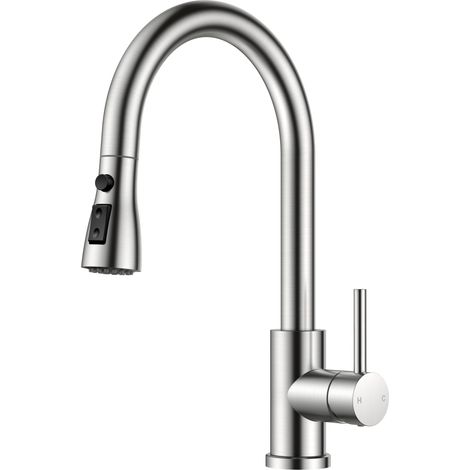 Robinet Cuisine Douchette, Mitigeur Cuisine extractible, 3 modes de jet, Robinet evier de cuisine en acier inoxydable à levier unique, Rotation 360°, Robinetterie à haute pression (1/5)