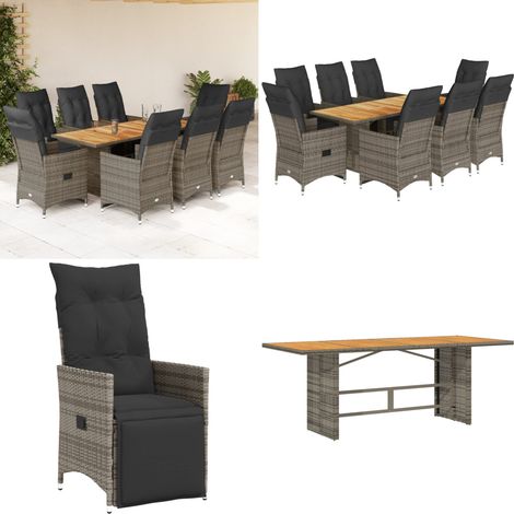 Ensemble de bistro de jardin 9 pcs coussins gris poly rotin - Salon De Jardin - Set De Salon De Jardin - Fauteuil Inclinable - Mobilier De Jardin - Table Basse - Home & Living (1/5)