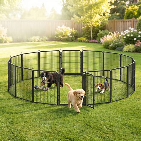 Enclos pour Chien 8 Panneaux, Parc Modulable en Métal Antirouille avec Porte, 276 x 276 x 80 cm, Noir (1/4)