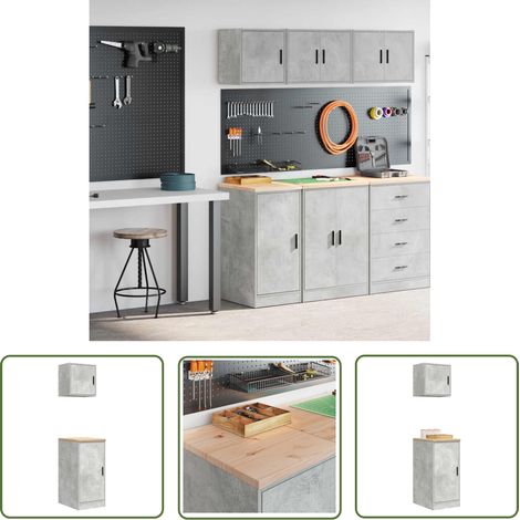 vidaXL Armoires de garage 2 pcs gris béton bois d'ingénierie (1/5)
