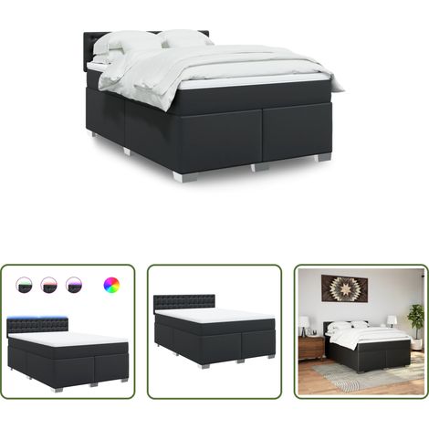 vidaXL Surmatelas - Sommier à lattes de lit avec matelas Noir 140x190 cm Similicuir (1/5)
