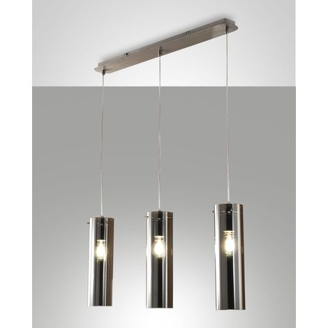 Lampada a Sospensione Sintesi in Metallo e Vetro Soffiato Fumé, 3x E27, Design Moderno ed Elegante per Illuminazione d'Interni IP20