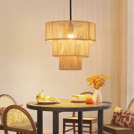 Lámpara Colgante Papel Trenzado Natural GBLY Lámpara colgante bohemia de mimbre Ø35 cm Lámpara de habitación Lámpara de mesa de comedor 1 bombilla Lámpara de comedor E27 (sin bombilla)