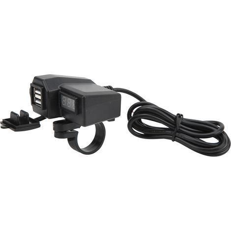 Chargeur de voiture double USB avec voltmètre, voyant LED rouge, entrée 10-24 V, sortie 5 V, 3,1 A pour motos, quads, SSV, téléphones, tablettes, GPS (1/5)
