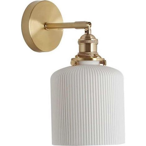 Applique murale orientable avec abat-jour en céramique blanche, rotation à 180°, culot E27. (1/5)