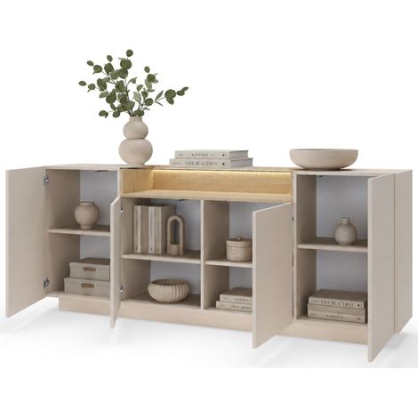 Credenza Halefa, Madia 4 Ripiani, Apertura Battente, 4 Ante, 103x40x83h cm Beige