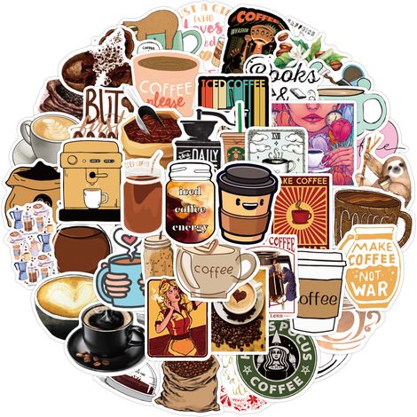 Aufkleber mit Kaffeemotiven, 100 Stück, mehrfarbig