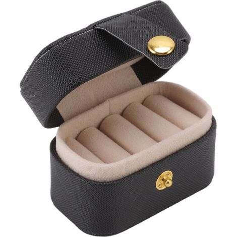 Étui de rangement pour bagues en cuir PU noir, boîte à bijoux compacte pour voyage, organisateur de boucles d'oreilles, petite boîte de transport. (1/5)