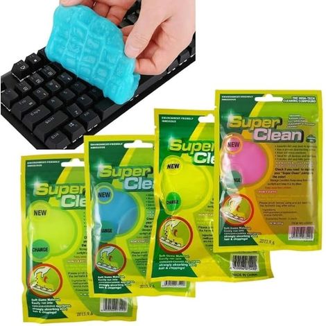 4 x Keyboard and Car Cleaning Gel, Reusable Slime Cleaning Kit, Universal Cleaning Kit for Computer, Laptop, Electronic Devices, Car Air Vent Grills (1/5)