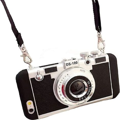 Étui téléphone vintage appareil photo 3D moderne, coque silicone design caméra rétro avec long cordon bandoulière, compatible iPhone 6 6s (1/5)