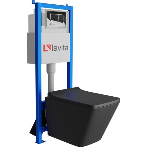 Bâti-support Lavita LAV 101 à 40 cm + WC Lago Black sans bord + plaque de commande LAV 200.1.2 chrome Kit complet WC (1/5)