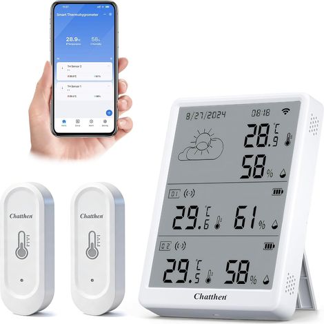Thermomètre Connecté, WiFi Hygrometre Interieur Thermomètre Extérieur, Portée de 100m, Exportation de Données et étalonnage, 2 Capteurs et 1 Station de Base (1/5)