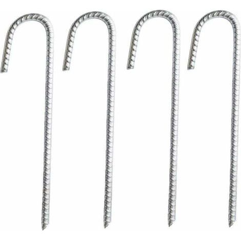 Lot de 4 Piquets d’Ancrage en Acier Galvanisé, Barres en J Robustes pour Tentes, Chapiteaux, Trampolines, Camping et Filets