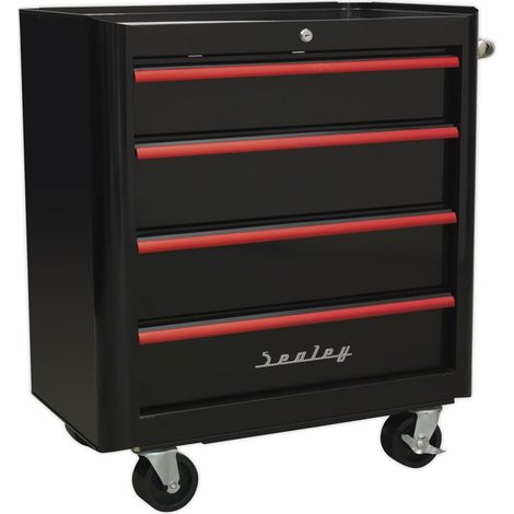 Sealey Rollcab 4 Drawer Retro Style- Black with Red Anodised Drawer Pulls AP28204BR (1/5)