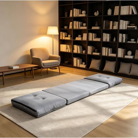 Poltrona da pavimento pieghevole 59x69x68 cm in velluto grigio, schienale 5 posizioni – MEUBLIV (1/5)
