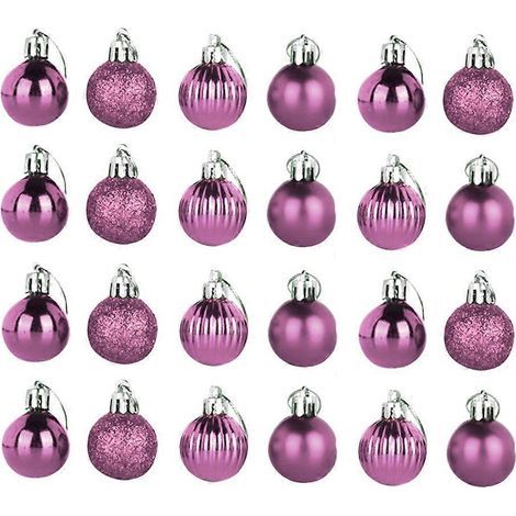 24 boules de Noël suspendues en plastique de 4 cm, décorations de Noël (rose)-44cm-Pink (1/3)