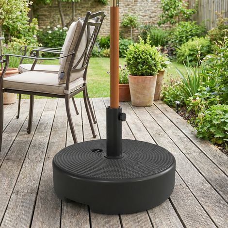 Pied de parasol. socle parasol extérieur Remplissable jusqu'à 19 kg avec Sable ou 15 kg avec Eau. Ø 45 x 30.5 cm. noir