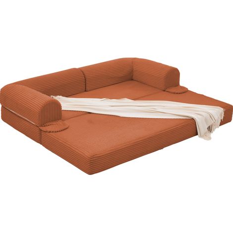2-Sitzer-Schlafsofa aus orangefarbenem Cordstoff, wandelbar, 190 x 78 x 65 cm, MODENUIT (1/5)