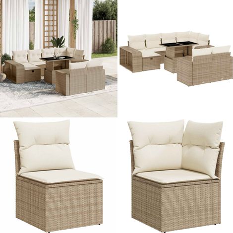 Set de sofás de jardín 11pzas con cojines ratán sintético beige - Muebles de exterior - Cojines para sofás