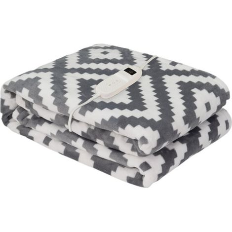 Coperta Elettrica Benessere Etnico Grigio/Bianco 120w 160x120cm 3 Livelli, autospegnimento, sfoderabile, lavabile