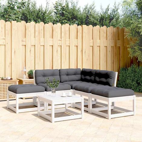 5-tlg. Garten-Sofagarnitur mit Kissen Weiß Massivholz Kiefer (1/5)