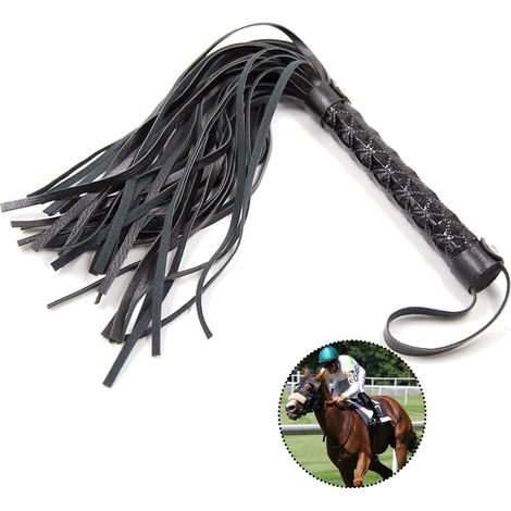 Cravache Équestre - 1 Unité - Cuir PU Noir - Poignée Antidérapante - Dressage et Spectacle - 39 cm (1/5)