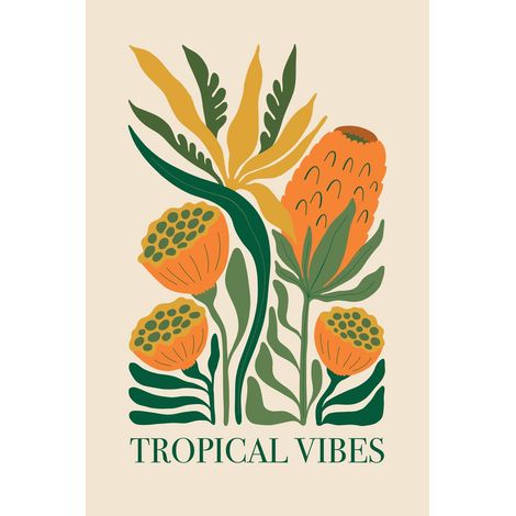 Tableau mural encadré Tropical Vibes 65x97 cm - Tableau Mural Décoratif - Image Encadrée Imprimée en HD - Impression 65x97 cm sur Fibres de Bois FSC - Finition Mate - Fabriqué en France (1/3)