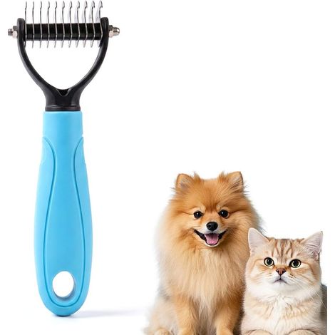(Bleu x 1, S) Nouvelle brosse professionnelle pour chiens et chats, brosse à poils longs avec peigne démêlant à double face, élimine les nœuds et les mèches emmêlées. (1/5)