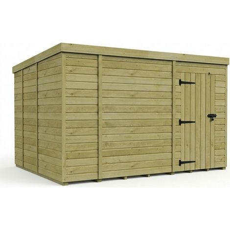 13ft x 9ft Pent Garden Shed Single Door No Windows - Pressure Treated Timber - L396 x W274 x H210 cm - Natural