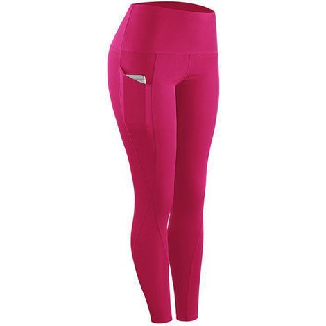 Damen-Yogahose mit Taschen, hochgeschnittene Leggings, figurformende Wirkung, rosa (1/3)