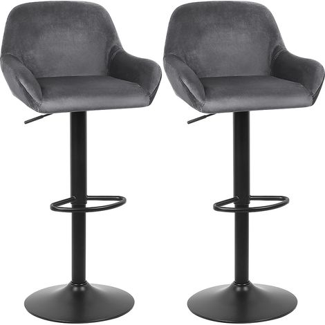 2 x Taburetes de bar giratorios modernos Silla alta de cocina con respaldo cuadrado, altura ajustable en terciopelo gris oscuro (1/5)