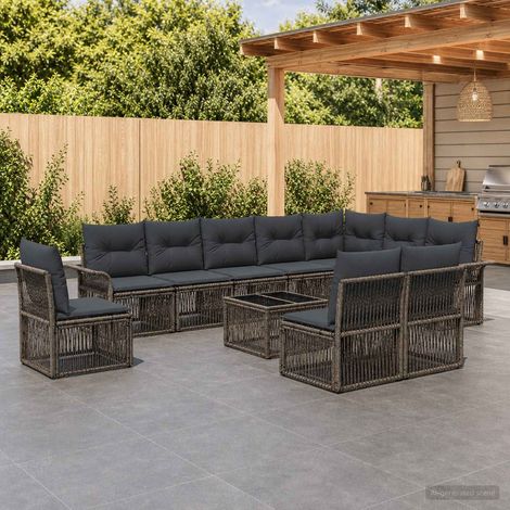 vidaXL Set Divano da Giardino 11 pz Grigio polyrattan (1/5)