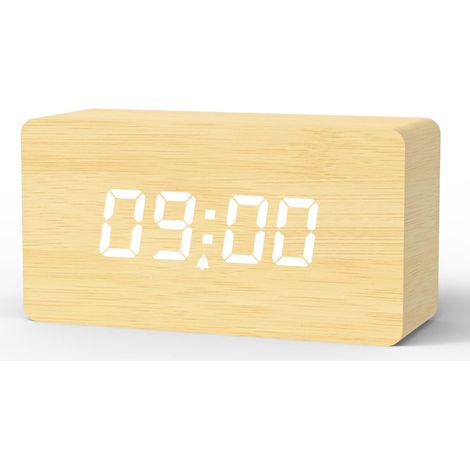 Digitaler Wecker, LED-Digitaluhr zum Aufwachen am Morgen mit 3 Alarmen, einstellbarer Helligkeit und Lautstärke, Schlummerfunktion, Wochenendmodus, USB-betriebene Digitaluhr, helles Holz, Nazalus