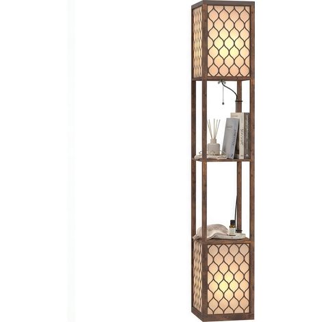 HOMCOM 2-Light Modern Floor Lamp with Shelves for Bedroom, Rustic Brown (1/5)