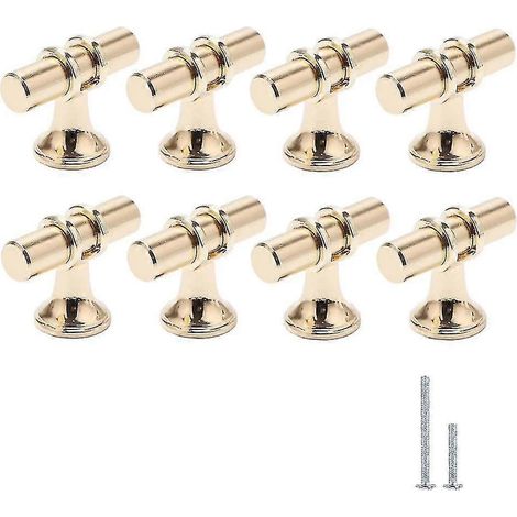 Lot de 8 boutons de porte couleur or champagne pour meubles et tiroirs, poignées de porte de style européen en T, boutons modernes pour cabine (1/5)