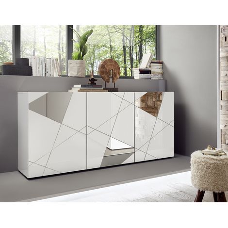 Buffet/bahut moderne 181 cm laqué blanc brillant Larissa (1/5)