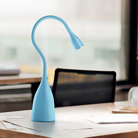 GLS023- LAMPADA DA TAVOLO CELESTE LUCIDO FLESSIBILE CON BRACCIO IN SILICONE DIMMERABILE 3000K 350LM 5W (1/2)
